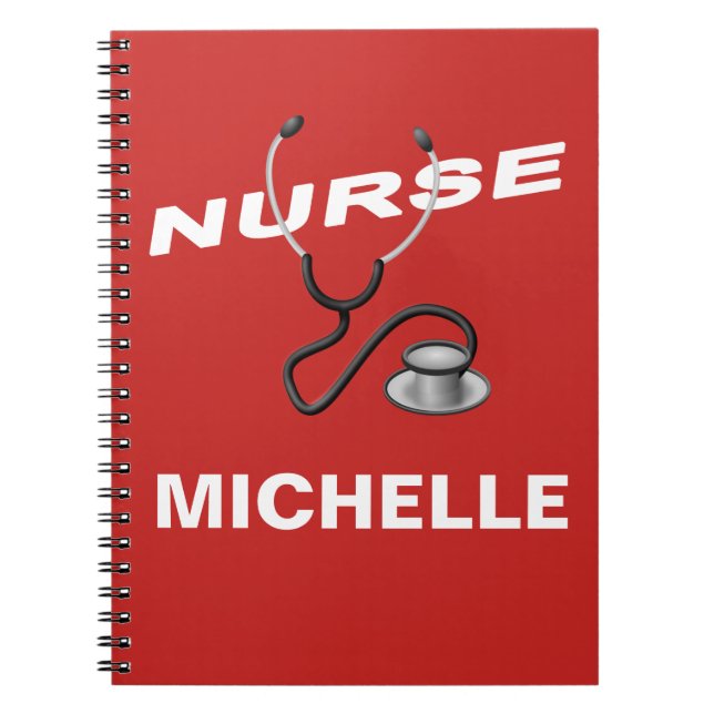 Caderno Espiral Nome da enfermeira personalizada RED (Frente)