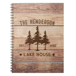 Caderno Espiral Nome da família Lago House Pine Tree Personalizado