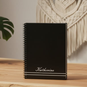 Caderno Espiral Nome da Fonte Minimalista Meia-Noite Preta