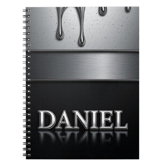 Caderno Espiral Nome Daniel com Metal Líquido Gotejando (Frente)