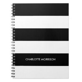 Caderno Espiral Nome das bandas modernas monograma preto e branco