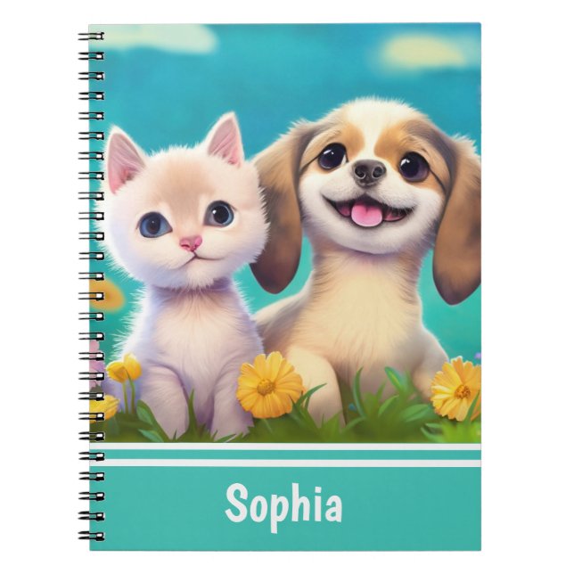 Caderno Espiral Nome das Crianças Personalizadas Cuecas e Cachorro (Frente)