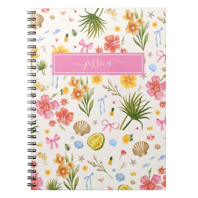 Caderno Espiral Nome das flores e cascos desenhados à mão das cost (Frente)