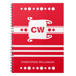 Caderno Espiral Nome das iniciais de adição de vermelho e branco d