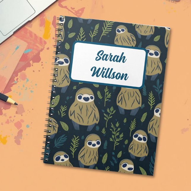Caderno Espiral Nome de Animal de Preguiça Fofa Personalizado  (Criador carregado)