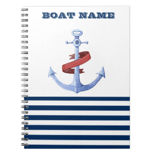Caderno Espiral Nome de Barco Náutico, Azul Âncora Listras Azul-Ma