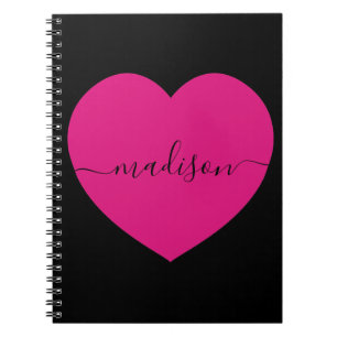 Caderno Espiral Nome de coração rosa preto amor diário diário