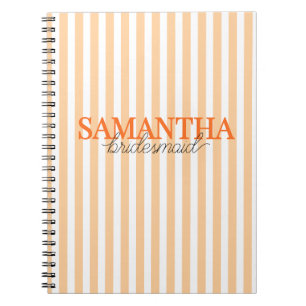 Caderno Espiral Nome de Dama de Honor com Listras Laranja Moderna 