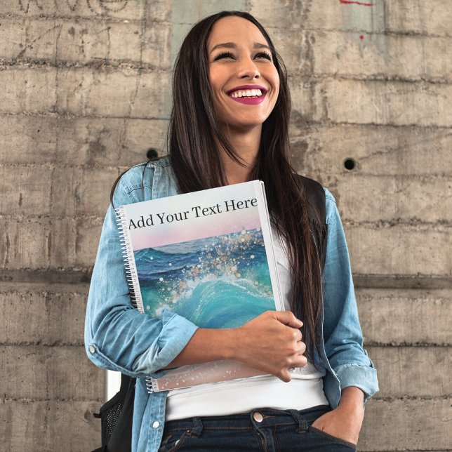 Caderno Espiral Nome de Fotografia Personalizada Wave do Oceano Br (Criador carregado)