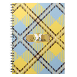 Caderno Espiral Nome de Letra Cursiva Monograma Dourado Xadrez Ama