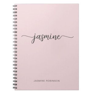 Caderno Espiral Nome de Letra Monograma Rosa Bege Minimalista Femi