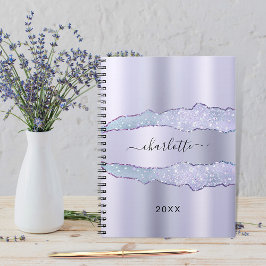Caderno Espiral Nome de mármore do agate de metal violeta com lava