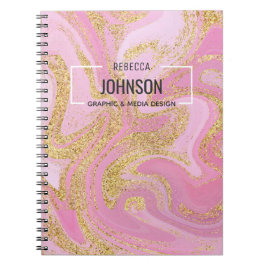 Caderno Espiral Nome de mármore Dourado rosa do Precioso moderno -