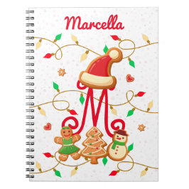 Caderno Espiral Nome de Natal Monograma Pão de Pão Vermelho Person