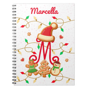 Caderno Espiral Nome de Natal Monograma Pão de Pão Vermelho Person