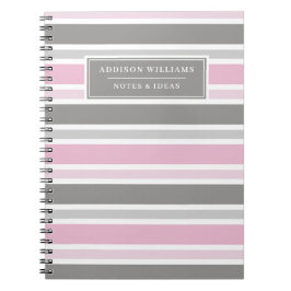 Caderno Espiral Nome de Padrão de Faixa de Cinzas Rosa Girly Perso