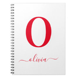 Caderno Espiral Nome de roteiro de monograma personalizado branco 