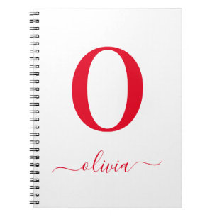 Caderno Espiral Nome de roteiro de monograma personalizado branco 