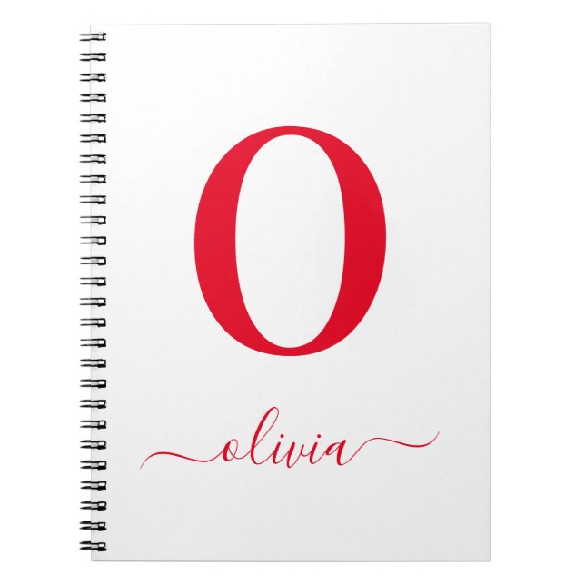 Caderno Espiral Nome de roteiro de monograma personalizado branco  (Frente)