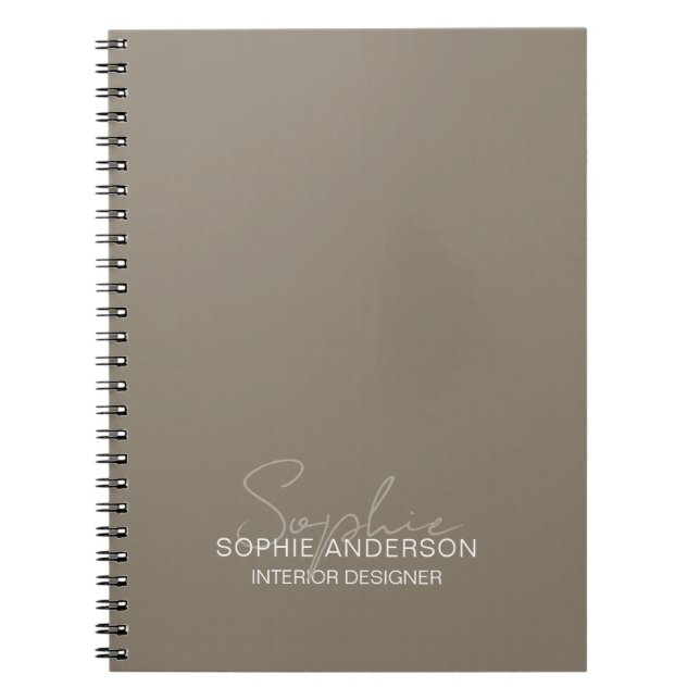 Caderno Espiral Nome de Roteiro Moderno Designer de Interiores Beg (Frente)