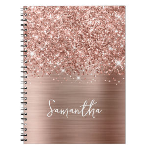 Caderno Espiral Nome de Script de Glam Dourado do Glittery Rosa