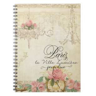 Caderno Espiral Nome de Script Elegante do Chandelier de Paris do 