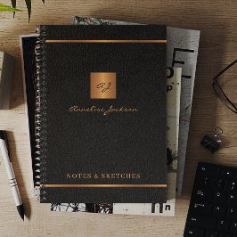 Caderno Espiral Nome de script elegante monograma preto personaliz