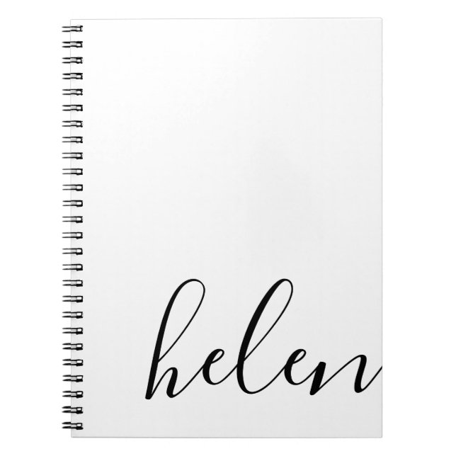 Caderno Espiral Nome de Script Moderno Personalizado a Preto (Frente)