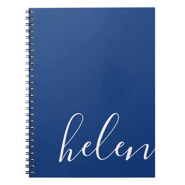 Caderno Espiral Nome de Script Moderno Personalizado Azul (Frente)