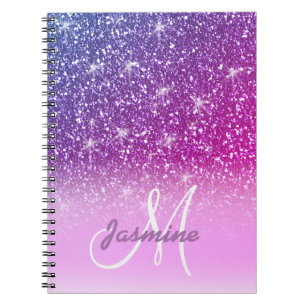 Caderno Espiral Nome de Sparkles Glitter Roxo Personalizado