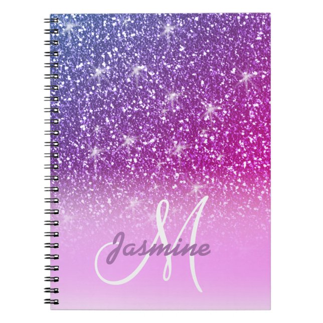 Caderno Espiral Nome de Sparkles Glitter Roxo Personalizado (Frente)