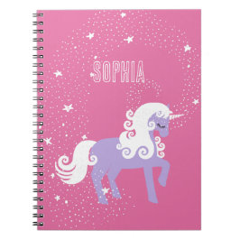 Caderno Espiral Nome de Unicórnio Púrpura Rosa