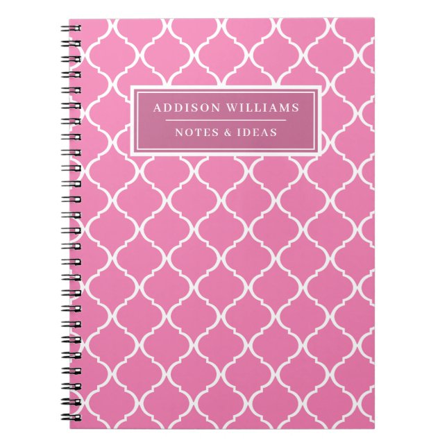 Caderno Espiral Nome do Cute do Padrão de Latência Rosa Personaliz (Frente)
