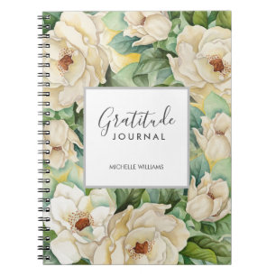 Caderno Espiral Nome do Diário de Gratidão da Magnolia Floral Mo