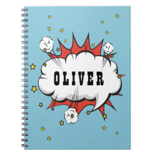 Caderno Espiral Nome do Garoto da Bolha de Discurso de Super Heró