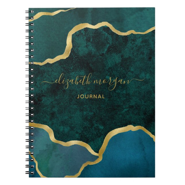 Caderno Espiral Nome do Geodo de Agitação de Glitter Dourado Verde (Frente)