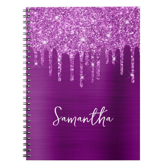 Caderno Espiral Nome do Glitter Roxo (Frente)