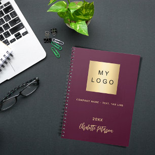 Caderno Espiral nome do logotipo da empresa em Borgonha elegante s
