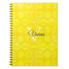 Caderno Espiral Nome do Monograma Amarelo Brilhante