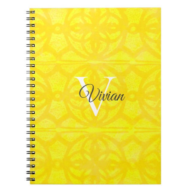 Caderno Espiral Nome do Monograma Amarelo Brilhante (Frente)