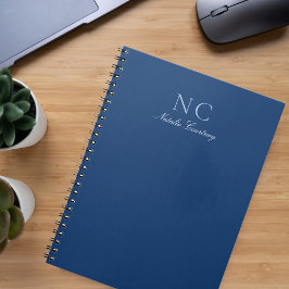 Caderno Espiral Nome do Monograma Azul do Marinho de Script Minima