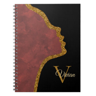 Caderno Espiral Nome Do Monograma Da Face Da Gliteta Preta E Doura
