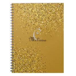 Caderno Espiral Nome do Monograma da Glitter do Faux Dourado Perso