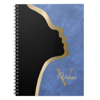 Caderno Espiral Nome Do Monograma De Rosto Preto E Dourado