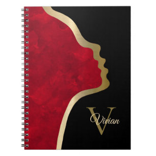 Caderno Espiral Nome Do Monograma De Rosto Preto E Dourado