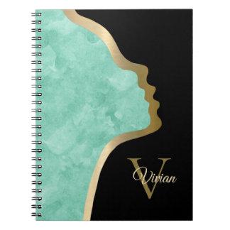 Caderno Espiral Nome Do Monograma De Rosto Preto E Dourado