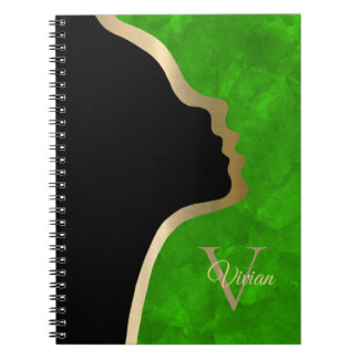 Caderno Espiral Nome Do Monograma De Rosto Preto E Dourado