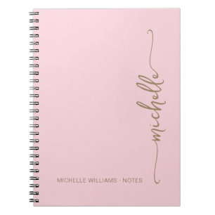 Caderno Espiral Nome do Monograma de Script Dourado Moderno Rosa B