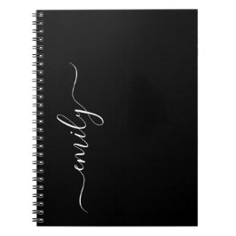 Caderno Espiral Nome do Monograma de Script Moderno Preto e Branco
