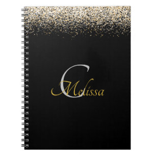 Caderno Espiral Nome do Monograma do Faux Glitter Dourado Rosa pre